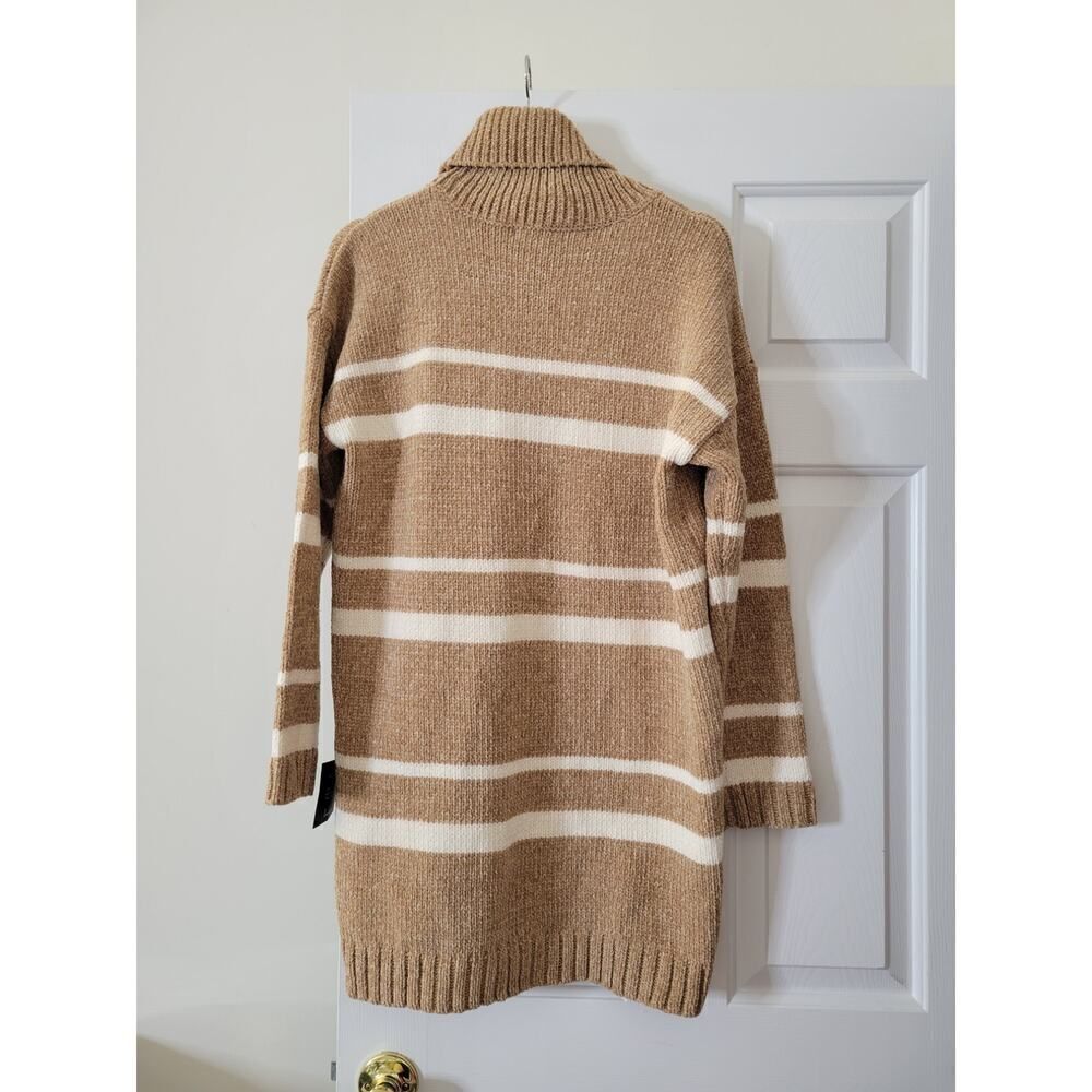 Lulus Casual Attitude Beige Striped Turtleneck Mini Sweater Dress M NWT - Picture 7 of 9
